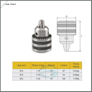 Đầu kẹp mũi khoan B16, B18, B22, Đầu măng ranh 3 chấu chất lượng cao 1 260